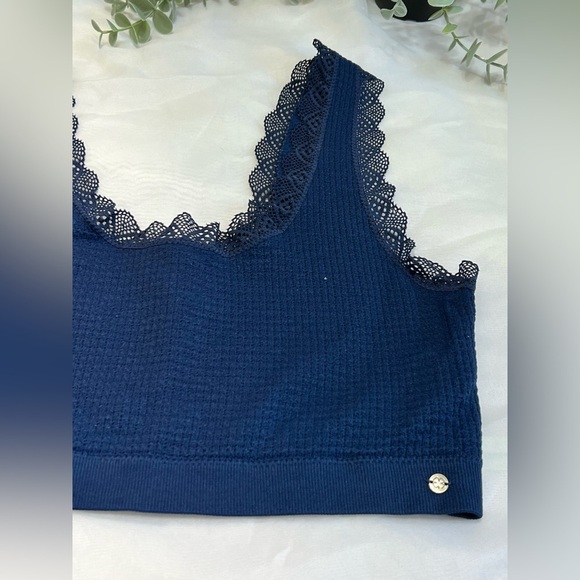 Lucky Brand Thermal Navy Blue Lace Trim Bralette Size 2X - Picture 2 of 8